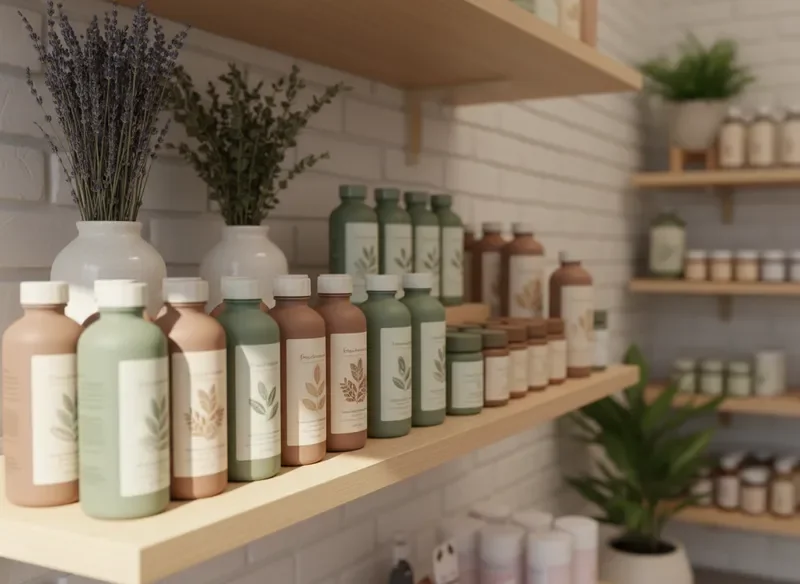 Natural supplement jars and remedy bottles on wooden shelf