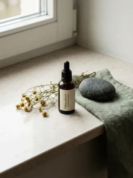 Natural herbal remedies and wellness products arranged as a still life